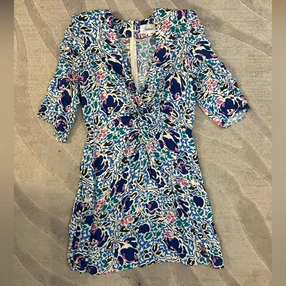 ba&sh Orika Print Knotted Front Mini Dress, size Medium - Picture 5 of 7